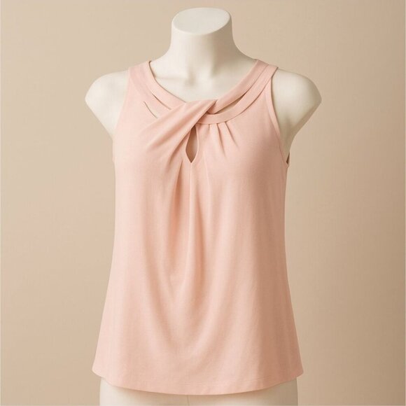 Nine West ✦ Twist-Front Blouse ✦ Light Pink Sleeveless Rayon Blend Pullover S - Picture 9 of 13